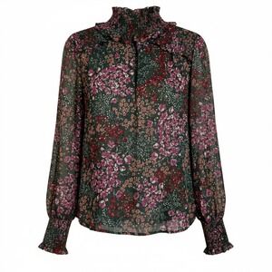 BILTMORE Floral Ruffle Neck Smocked Blouse Long Sleeve M Green  Regency Grandma